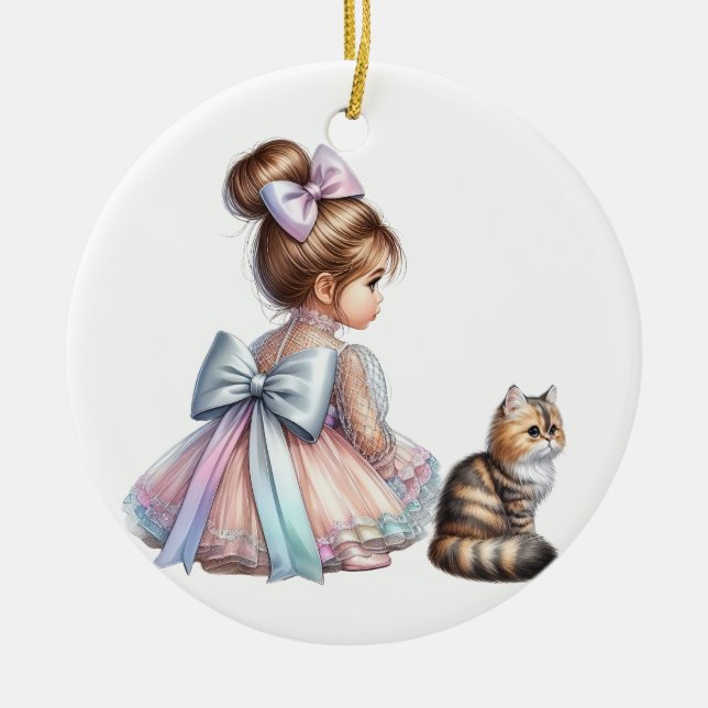 KLEINES MÄDCHEN MIT IHREM KITTEN KERAMIK ORNAMENT (Vorne)