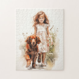Kleines Mädchen mit irischem Setter Puzzle