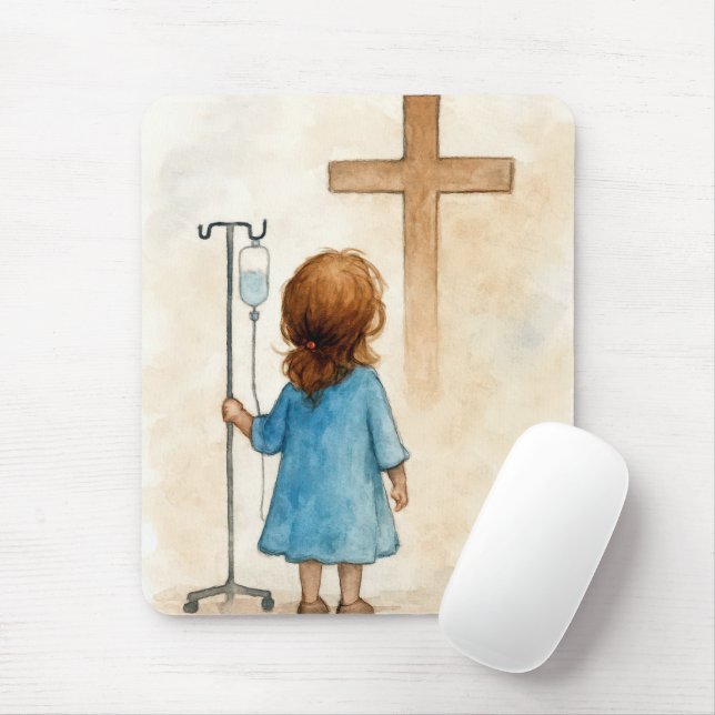 Kleines Mädchen mit IV-Ständer und Kreuz Mousepad (Mit Mouse)