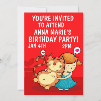 KLEINES MÄDCHEN MIT KATZGEBURTSPARTNEREINLAGEN EINLADUNG