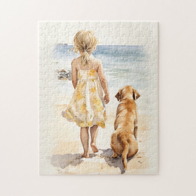 Kleines Mädchen mit Labrador Puzzle (Vertikal)