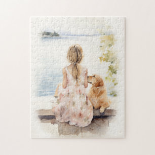 Kleines Mädchen mit Labrador Puzzle