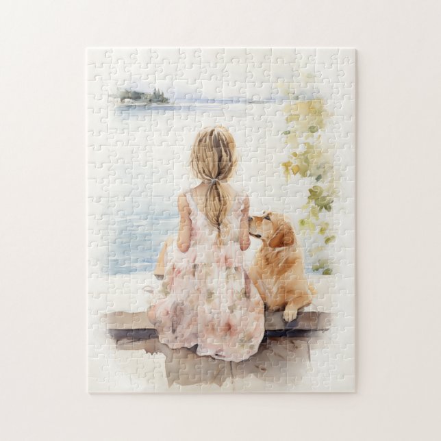 Kleines Mädchen mit Labrador Puzzle (Vertikal)