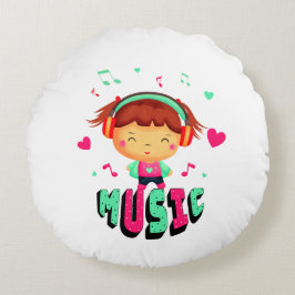 Kleines Mädchen mit Musik Rundes Kissen