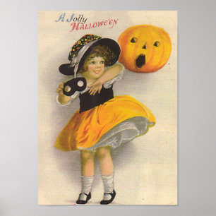 Kleines Mädchen mit Pumpkin und Maske Poster