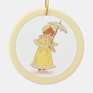 Kleines Mädchen mit Regenschirm-Ornament Keramik Ornament