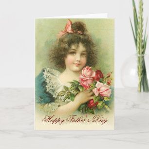 Kleines Mädchen mit rosa Roses Vatertag Karte