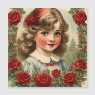 Kleines Mädchen mit Rosen im Vintage-Look Magneteinladung