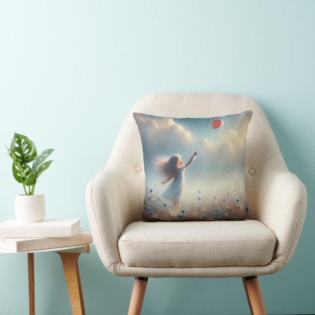 Kleines Mädchen mit rotem Ballon Kissen (Stuhl )