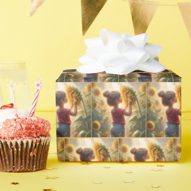 Kleines Mädchen mit Sonnenblume Geschenkpapier (Geburtstagsparty)