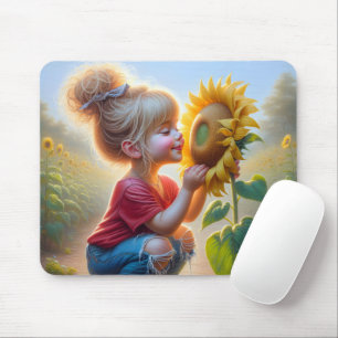 Kleines Mädchen mit Sonnenblume Mousepad