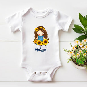 Kleines Mädchen mit Sonnenblumen Baby Strampler