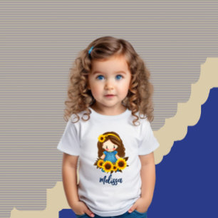 Kleines Mädchen mit Sonnenblumen Baby T-shirt