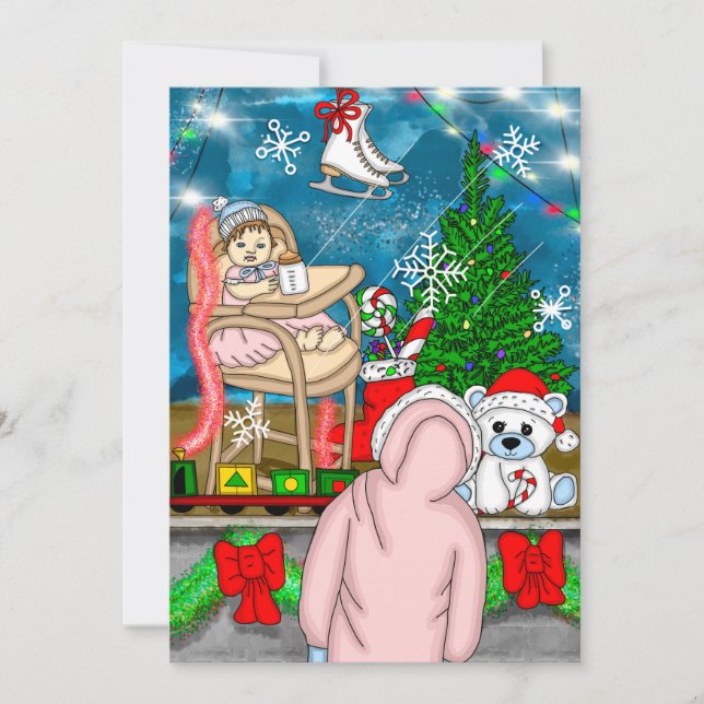 Kleines Mädchen mit Teddy Bear und Weihnachtsfenst (Vorderseite)