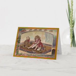Kleines Mädchen mit WeihnachtsStrumpf-Vintagem Feiertagskarte