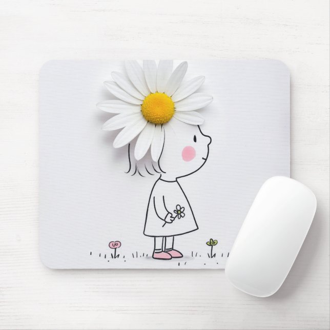 Kleines Mädchen mit weißer Daisy Mousepad (Mit Mouse)