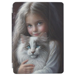kleines Mädchen mit weißer sibirischer Katze iPad Air Hülle