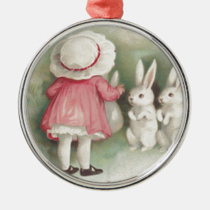 Kleines Mädchen Osterhase Kaninchen Silbernes Ornament