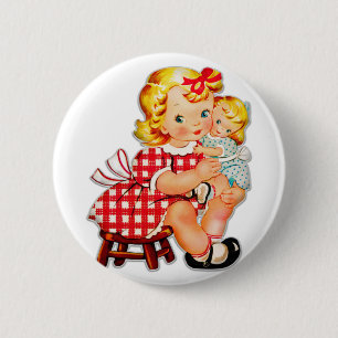 Kleines Mädchen Retro Vintage-Puppe Kind Button