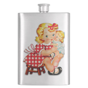 Kleines Mädchen Retro Vintage-Puppe Kind Flachmann