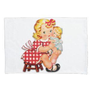 Kleines Mädchen Retro Vintage-Puppe Kind Kissenbezug