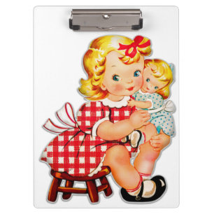 Kleines Mädchen Retro Vintage-Puppe Kind Klemmbrett