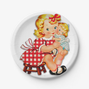 Kleines Mädchen Retro Vintage-Puppe Kind Pappteller