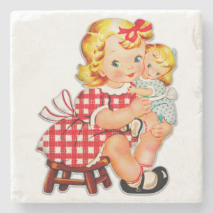 Kleines Mädchen Retro Vintage-Puppe Kind Steinuntersetzer