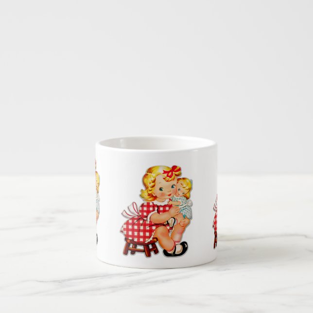 Kleines Mädchen Retro Vintage Puppenkind Espressotasse (Vorderseite)