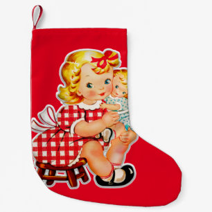 Kleines Mädchen Retro Vintage Puppenkind Kleiner Weihnachtsstrumpf