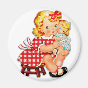 Kleines Mädchen Retro Vintage Puppenkind Magnet