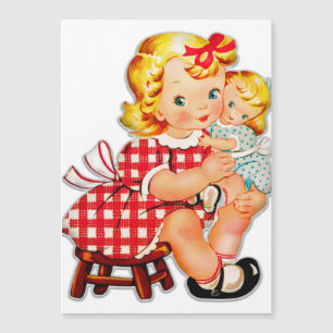 Kleines Mädchen Retro Vintage Puppenkind Magnetkarte
