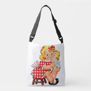 Kleines Mädchen Retro Vintage Puppenkind Tragetaschen Mit Langen Trägern