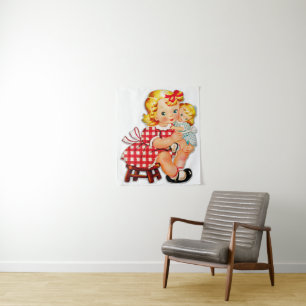 Kleines Mädchen Retro Vintage Puppenkind Wandteppich