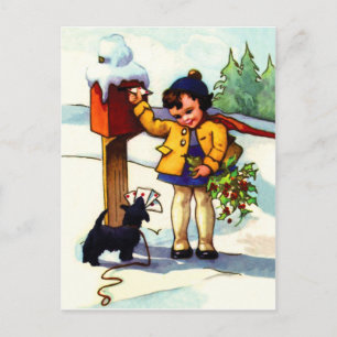 Kleines Mädchen sendet Weihnachtsgrüße Postkarte