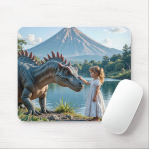 Kleines Mädchen streichelt einen Dinosaurier Mousepad