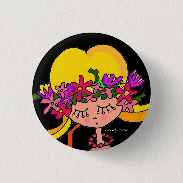 Kleines Mädchen-Ukrainer-Volkskunst Button (Vorderseite)
