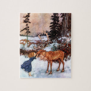 Kleines Mädchen und Elch Puzzle