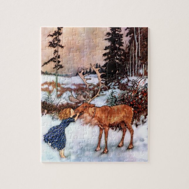 Kleines Mädchen und Elch Puzzle (Vertikal)