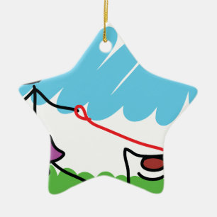 Kleines Mädchen-und Hundezeichnen Keramikornament