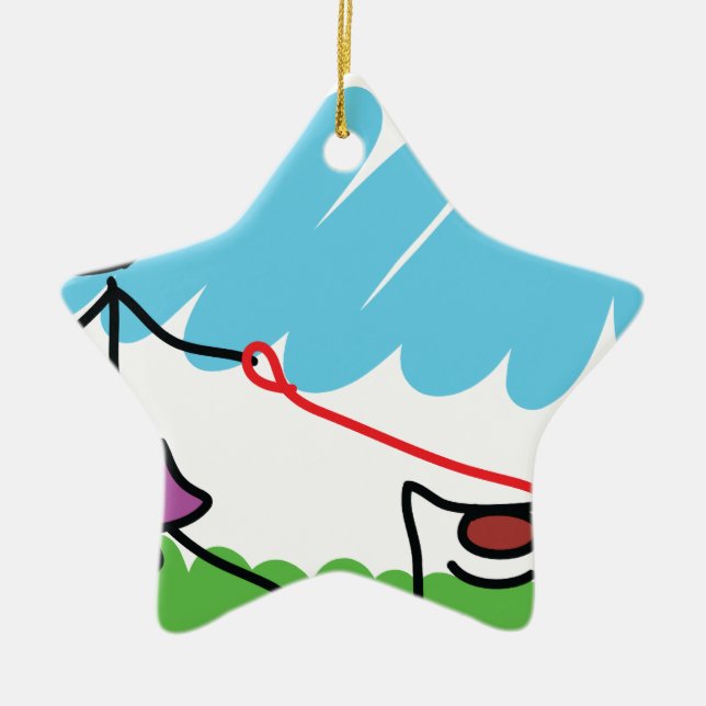 Kleines Mädchen-und Hundezeichnen Keramikornament (Vorne)