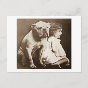 Kleines Mädchen und ihr Bulldogge Vintage-Glasdia Postkarte