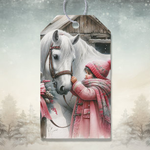 Kleines Mädchen und ihr Pferd Rustikale Weihnachte Geschenkanhänger