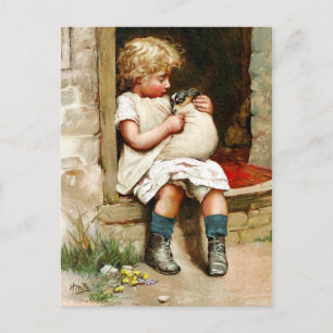 Kleines Mädchen und kalte Welpe Postkarte