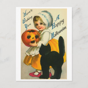 Kleines Mädchen und Katze Postkarte
