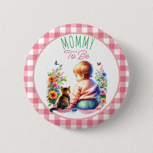 Kleines Mädchen und Kitten   Mama als Babydusche Button