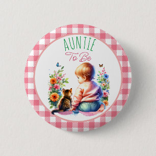 Kleines Mädchen und Kitten Tante zu Babydusche Button