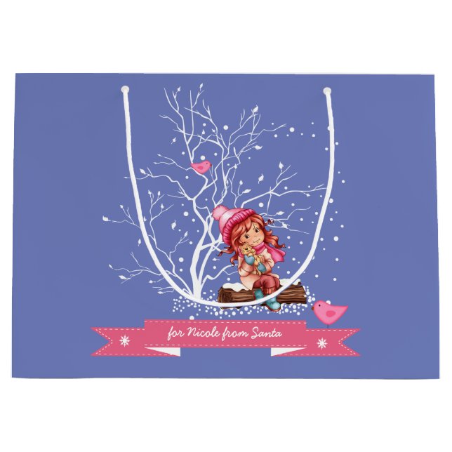 Kleines Mädchen und Kitty | Weihnachten im Individ Große Geschenktüte (Vorderseite)