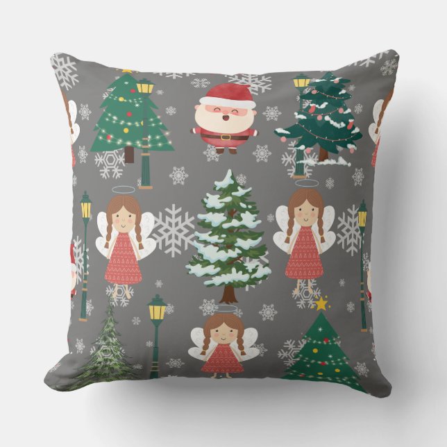 Kleines Mädchen und Weihnachtsmann l Rote Weihnach Kissen (Vorderseite)