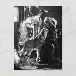 Kleines Mädchen und Ziege Postkarte